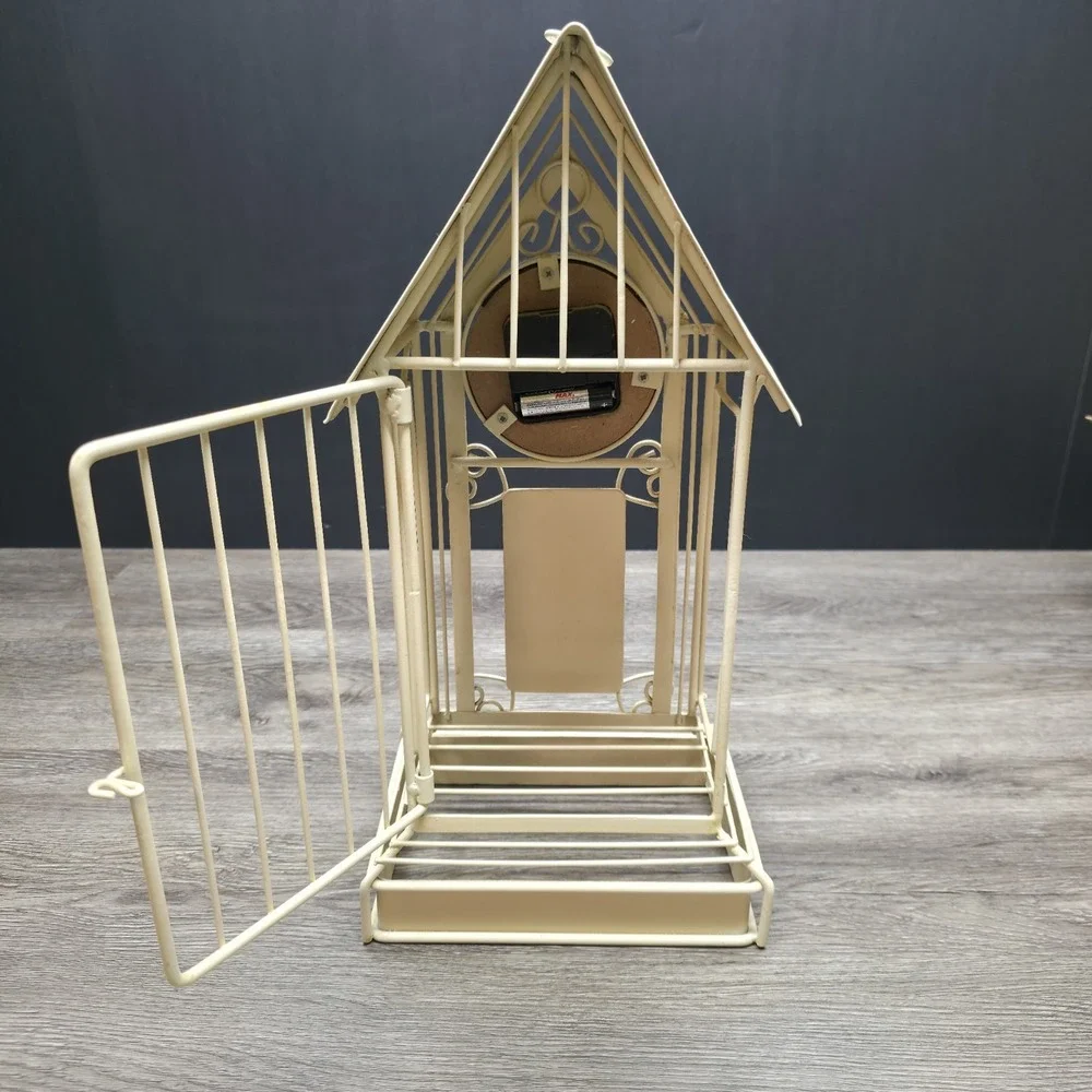 Vintage MANN Bird‎ Cage Clock Tower Metal Floral Hand Painted 16.5